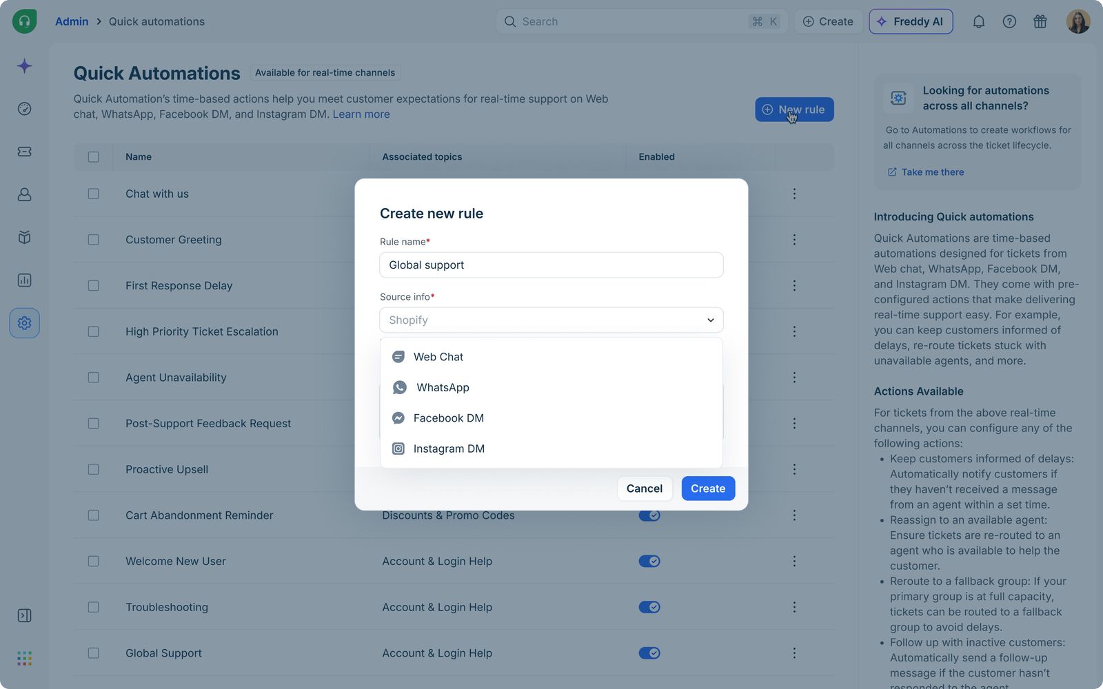 Quick Automations: New rule, pick a channel