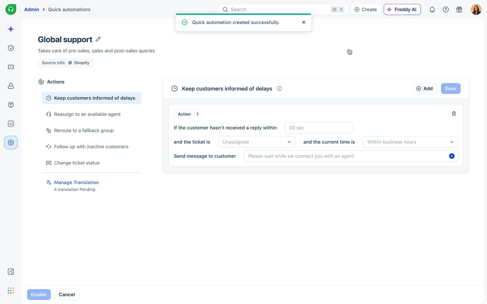 Quick Automations: Rule created, set its action