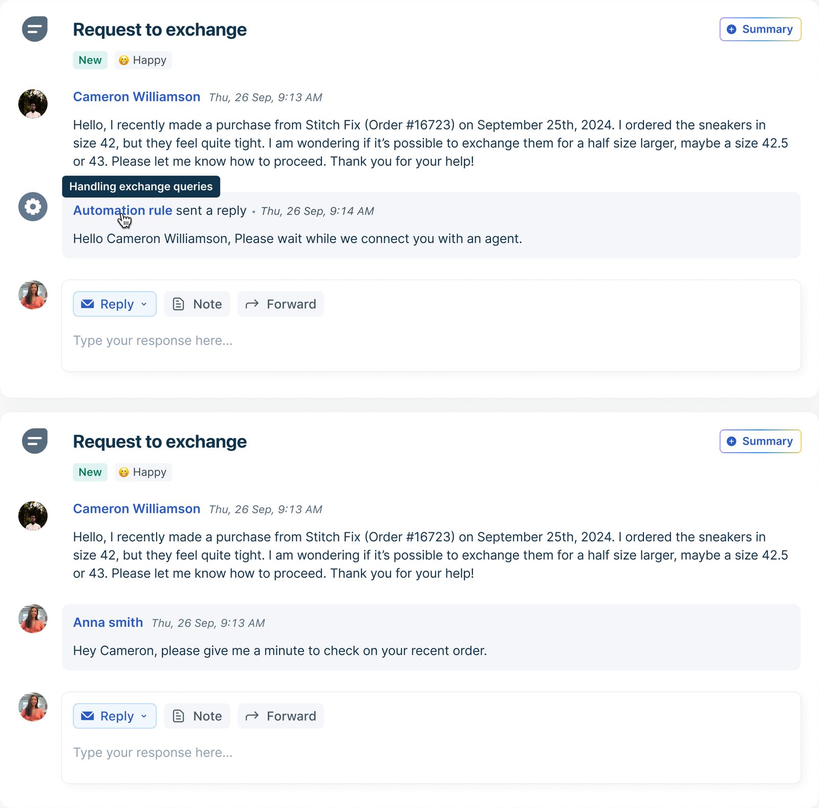 Automated reply holding the customer until an agent joins