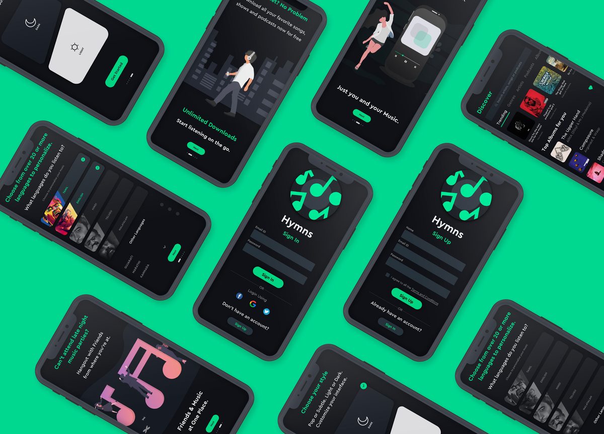 Hymns music app onboarding screens
